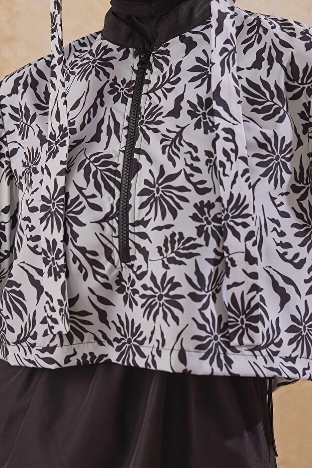 Μαγιό 3 τεμαχίων Floral Ecru Hijab - Ύφασμα Parachute - 5