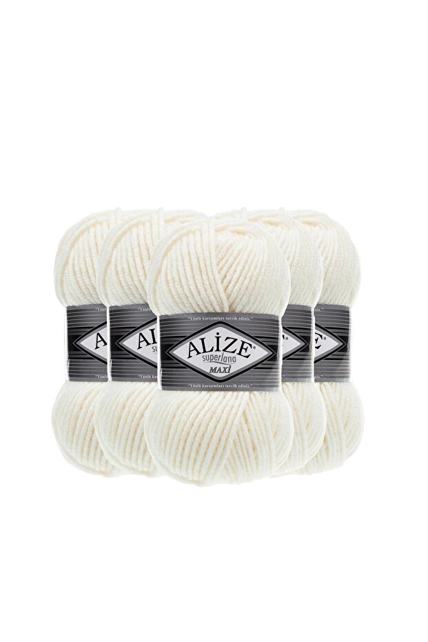 5 Pieces of Alize Superlana Maxi Hand Knitting Yarn - 62 Cream