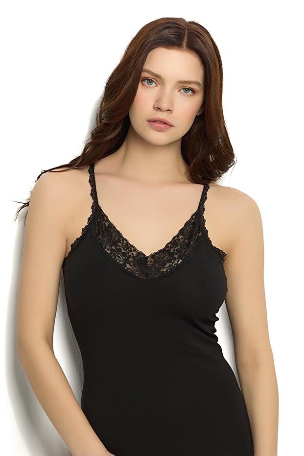 Women's Black Modal Strap Tank Top 1 Piece Code 614
