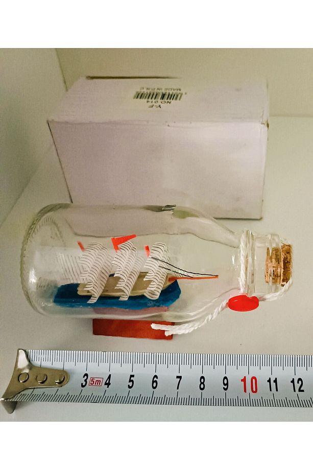 Ahşap altlık lı cam şişe içerisinde 11 cm gemi maketi - 5