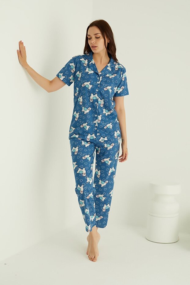 PAMUKLU DÜĞMELİ PİJAMA TAKIM - 2