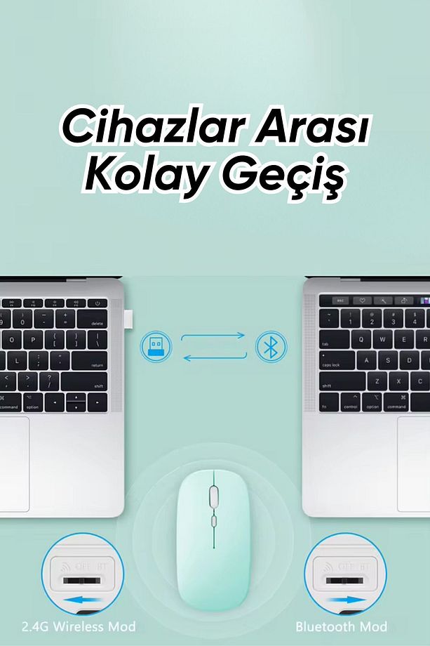 Kablosuz Wireless 2.4g Bluetooth Sessiz Mouse Şarj Edilebilir Rgb Renkli Ergonomik Tasarımlı - 5