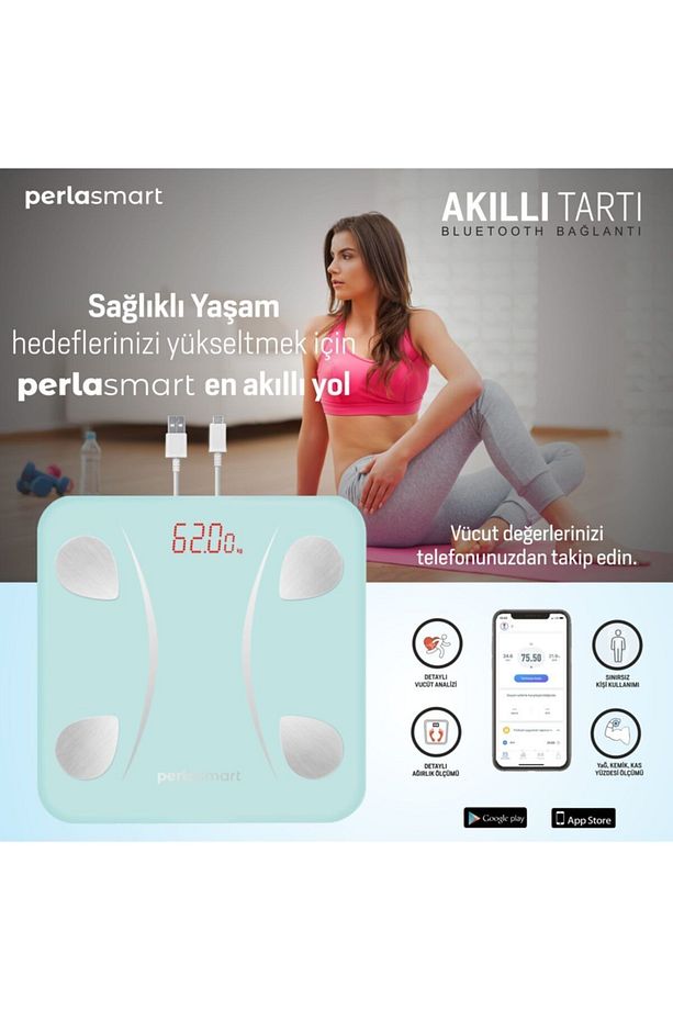 Ps01m Usb Şarjlı Led Ekranlı Vucüt Analizli Akıllı Tartı Baskül - 5