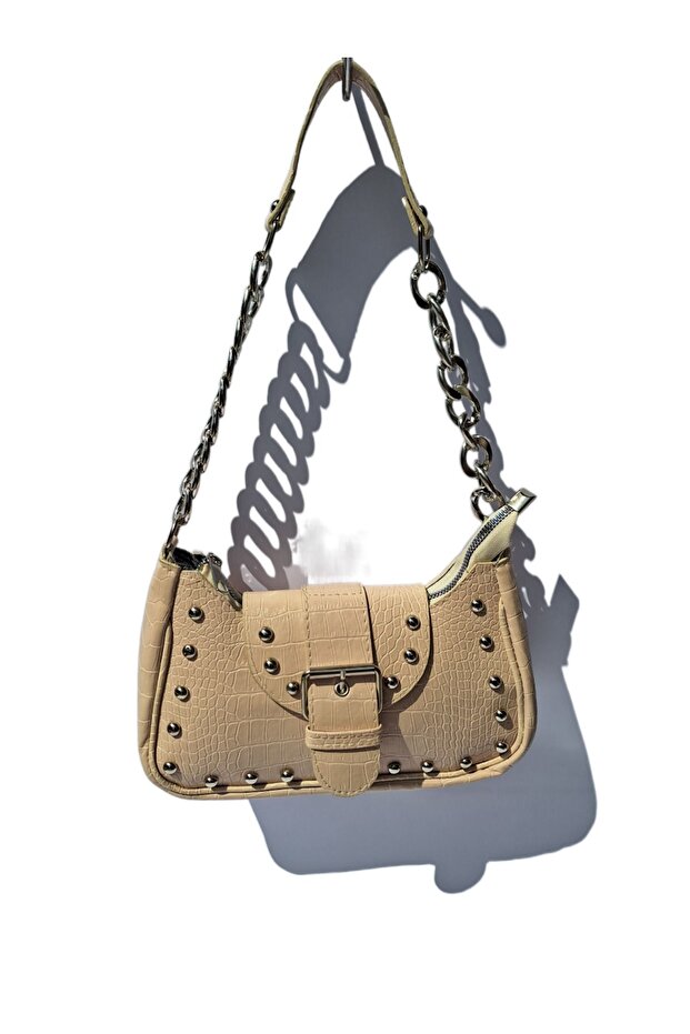 Bony Zımbalı Timsah Desenli Latte Kol Çantası - 2