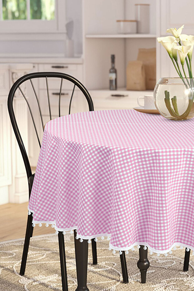 Bommel Gingham Round Pompom Tablecloth Gingham Round - 2