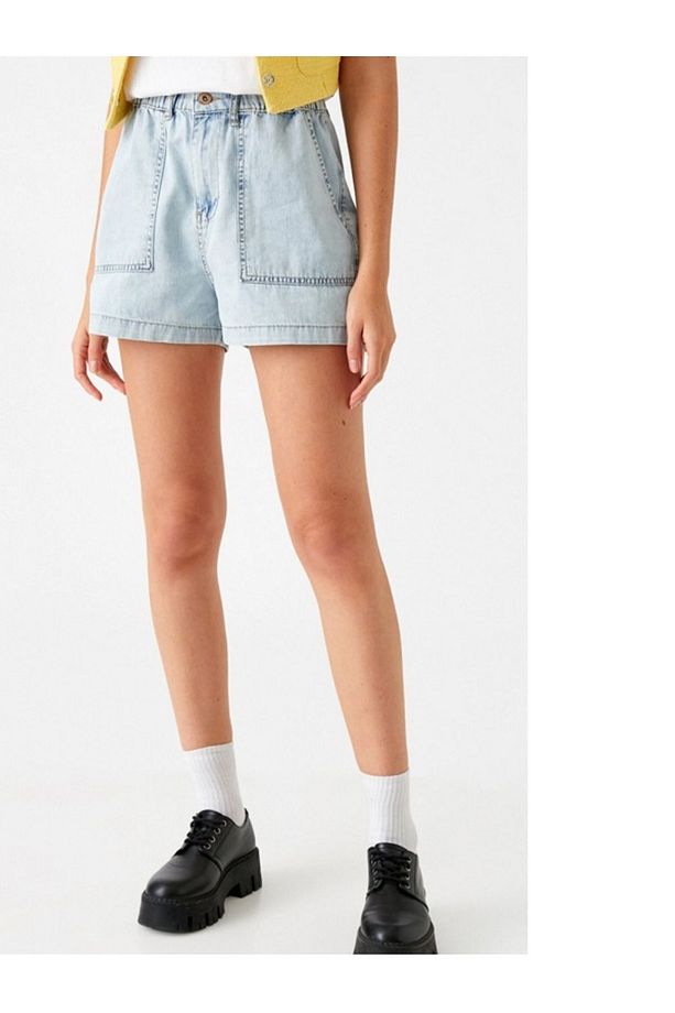 baggy denim  yazlık şort sönnet patch pocket jasns shorts in light indigo kot - 3