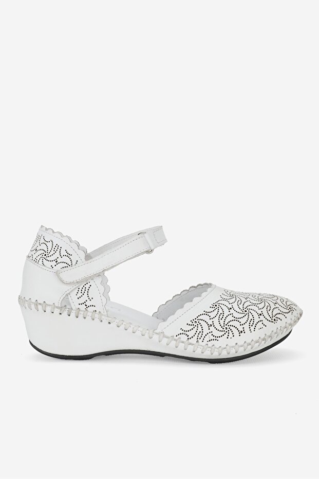 Women's White Genuine Leather 35-41-42 Size Padded Heel Side Open Sandals