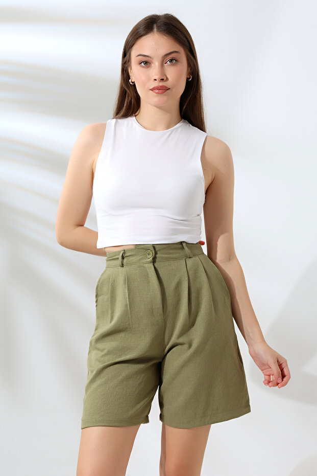 Keten Diz Üstü Şort - 7