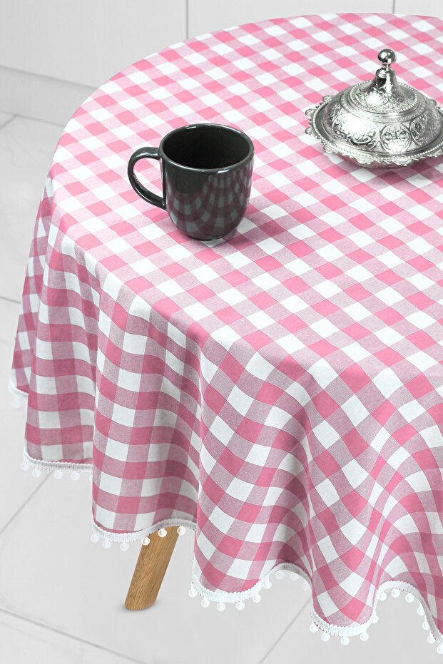 بوميل القماش القطني جولة بوم بوم مفرش المائدة القماش القطني جولة - 3