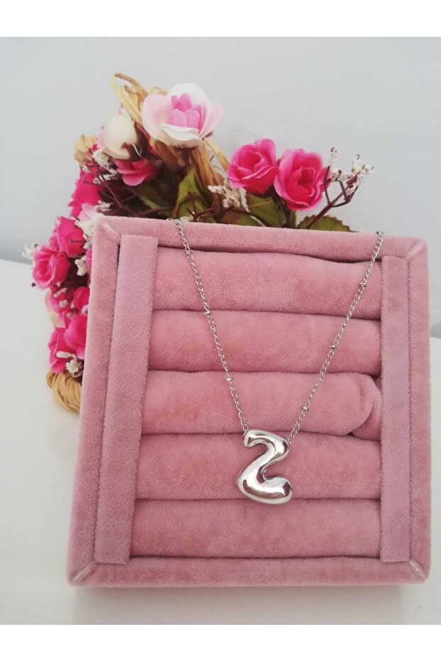 Silver Balloon Z Letter Necklace, Initial Necklace