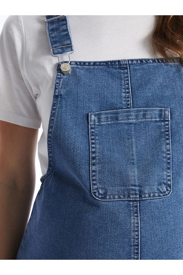 LCWAIKIKI Maternity Kare Yaka Düz Askılı Hamile Jean Salopet Elbise - 2