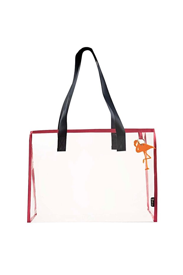 حقيبة شاطئ شفافة بنمط فلامنغو - مع الملحقات - 1