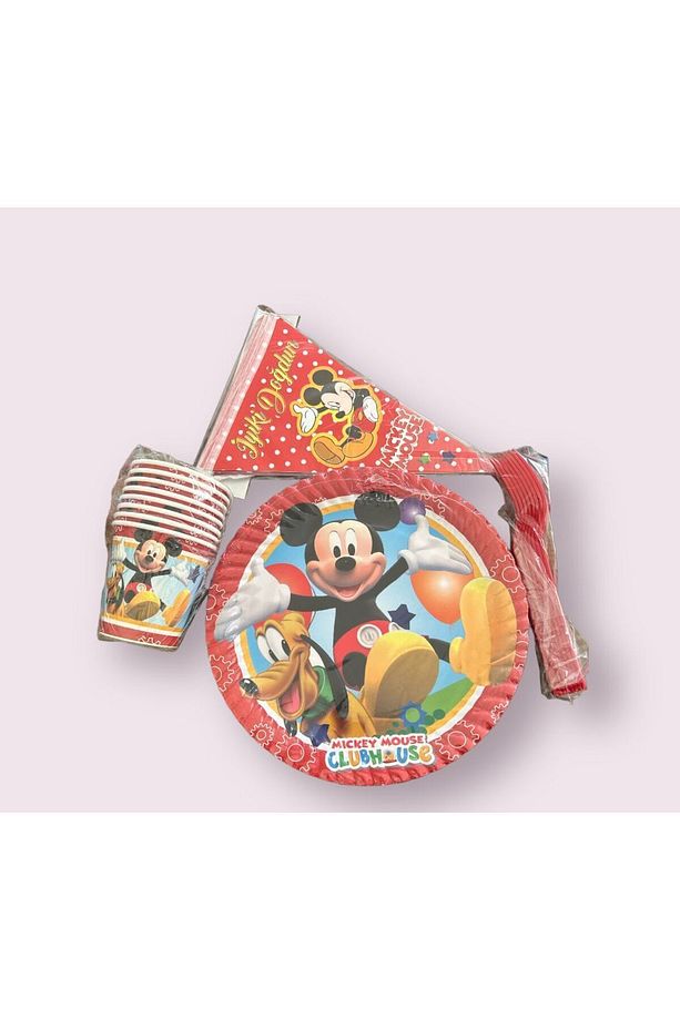 MİCKEY MOUSE TABAK BARDAK ÇATAL FLAMA KONSEPT DOĞUM GÜNÜ 8 KİŞİLİK ERKEK ÇOCUK PARTİ SETİ - 1