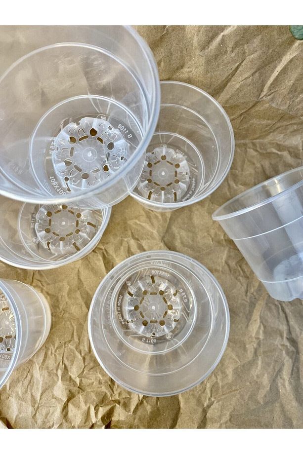 Orkide Üretim Saksısı Şeffaf Orkide Çiçeği Saksı 3 Adet 0,75 Litre Tabaksız Delikli Saksılar - 3