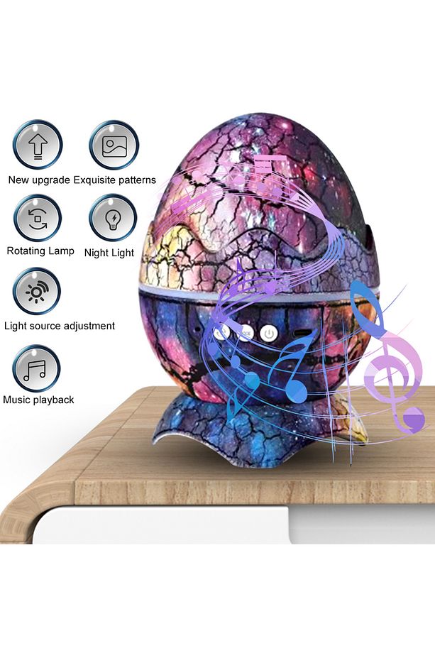 Dinazor Yumurtası Şekilli Kumandalı Galaxy yıldızlı Gökyüzü Kablosuz Bluetooth Speaker Gece Lambası - 5