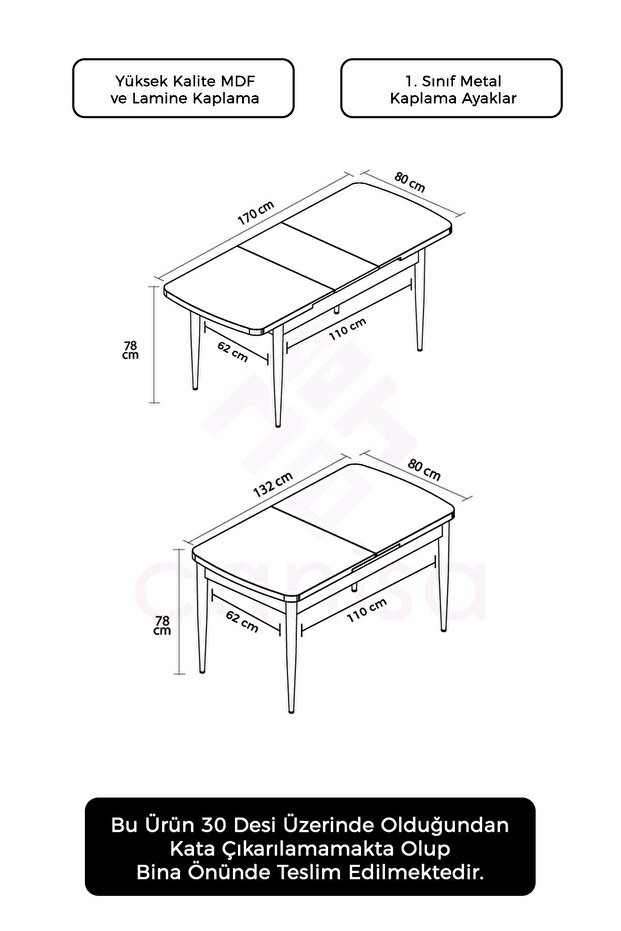 Tia Serisi,80x132 Barok Ahşap Desen Mdf Açılabilir Mutfak Masası, Kahve Ayaklar - 3