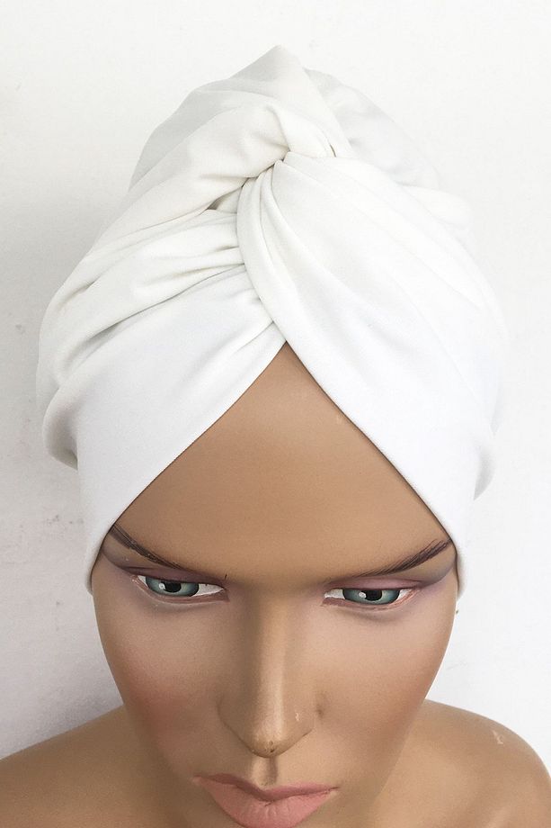 Bone Hazır Türban Tek Düğüm Bone Kadın Tesettür Bone Ekru Krem Beyaz Dış Bone Hijab Geçmeli Bone - 4