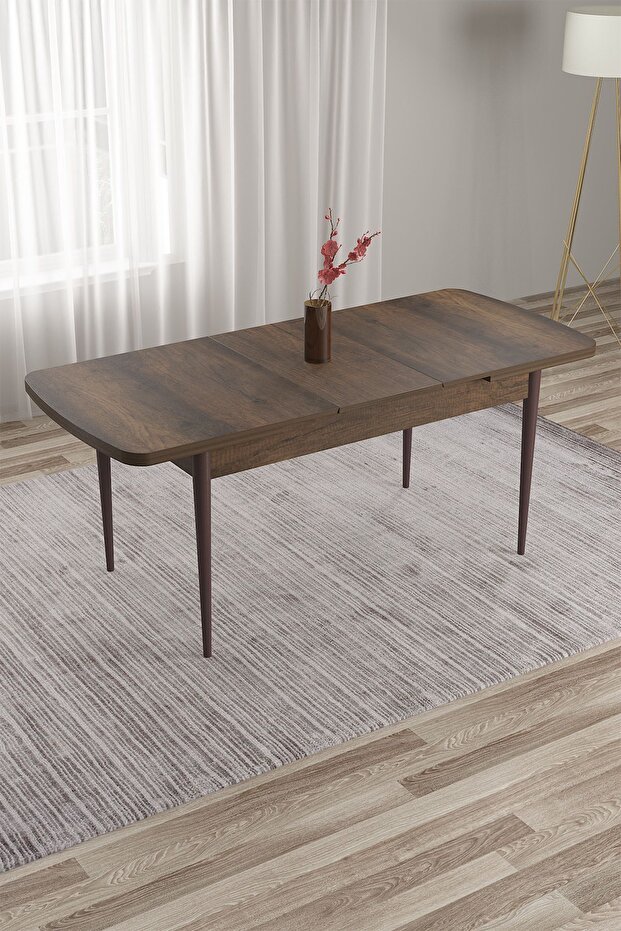 Tia Serisi,80x132 Barok Ahşap Desen Mdf Açılabilir Mutfak Masası, Kahve Ayaklar - 2