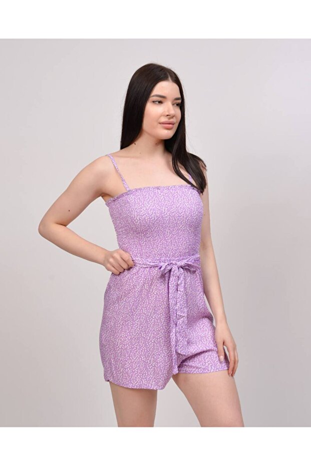 İp Askılı Şortlu Mor Elbise - 1
