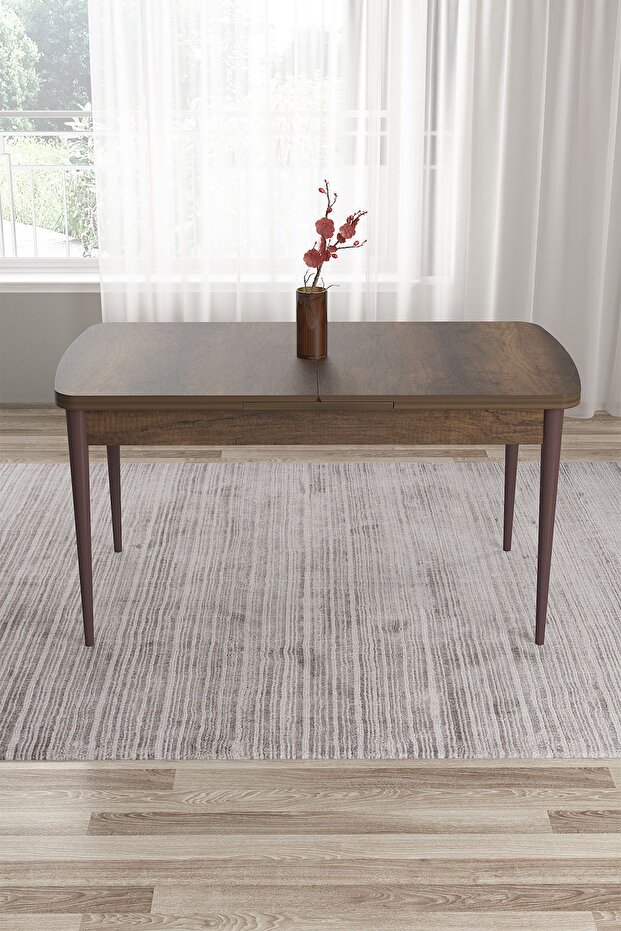 Tia Serisi,80x132 Barok Ahşap Desen Mdf Açılabilir Mutfak Masası, Kahve Ayaklar - 1