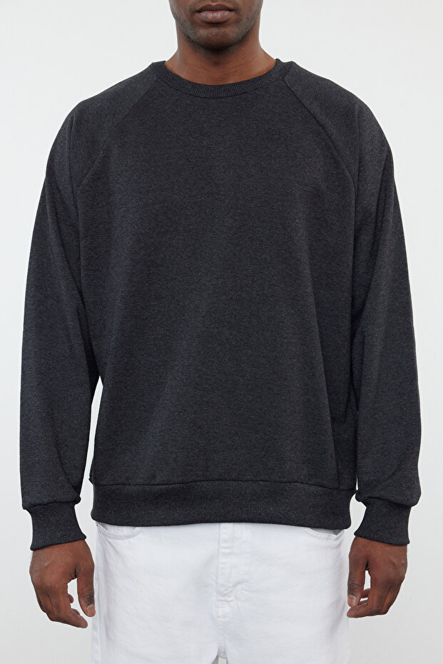 Antrasit Oversize/Geniş Kesim Fit İçi Polar/Sıcak Tutan Sweatshirt TMNAW23SW00190 - 3