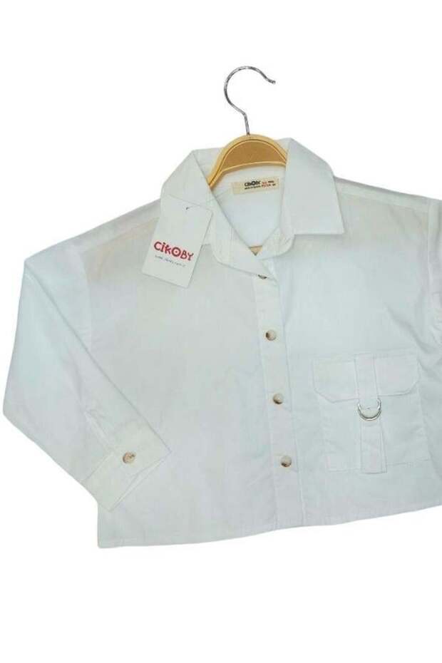 Devojčina košulja u boji krem Tkano - 4