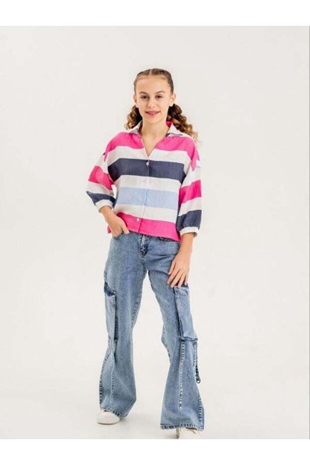 Κορίτσι - Ελαστικό ριγέ πουκάμισο - 1