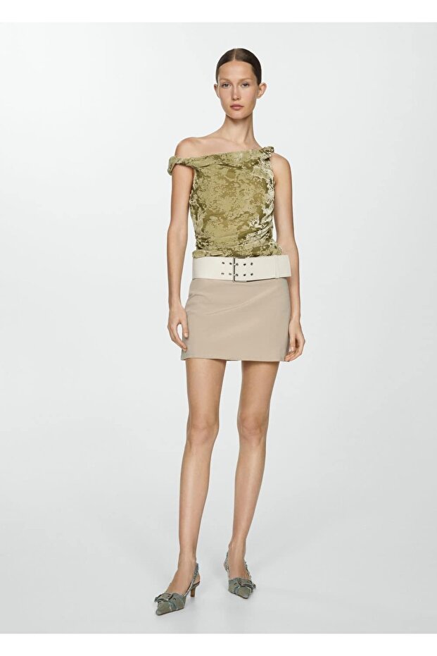 Kadife detaylı drape bluz - 2