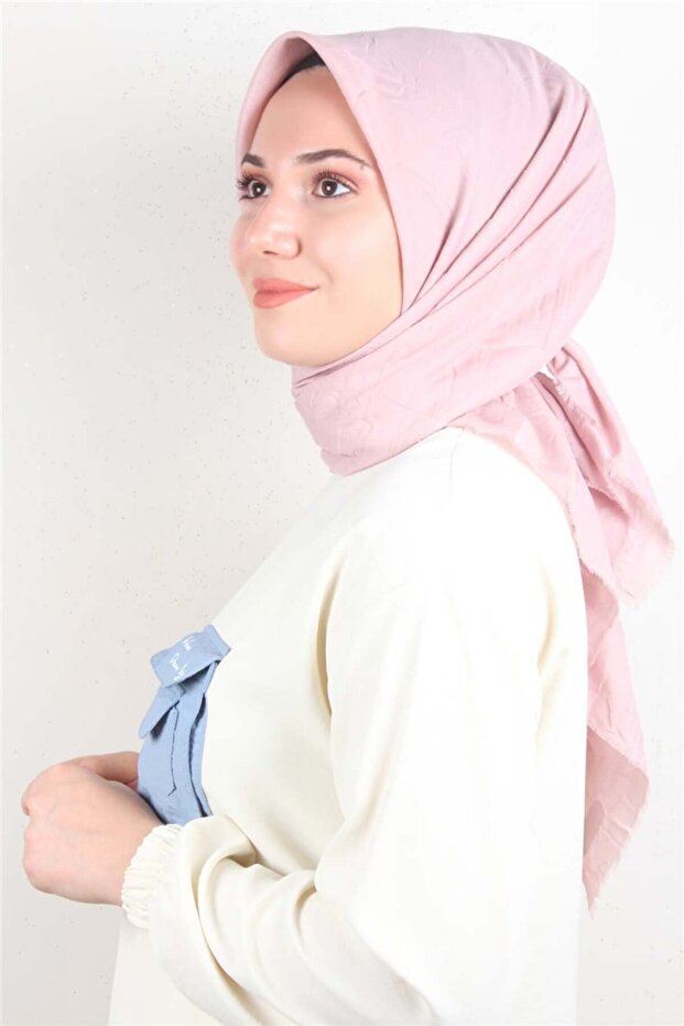 Bambu Kraşlı Eşarp 3081-6 Pudra - 1