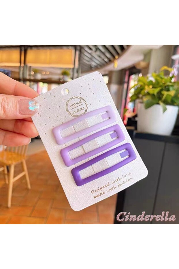 Set of 3 Large Size Matte Soft Purple Tone Rectangular Model Snap Clips 6cm - Snap Side Hair Clips