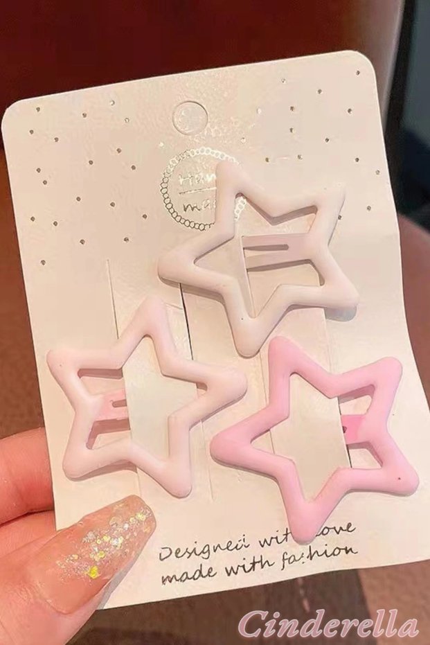 Set of 3 Large Matte Soft Pink Star Snap Hair Clips 4.2cm - Children's Star Snap Side Hair Clips