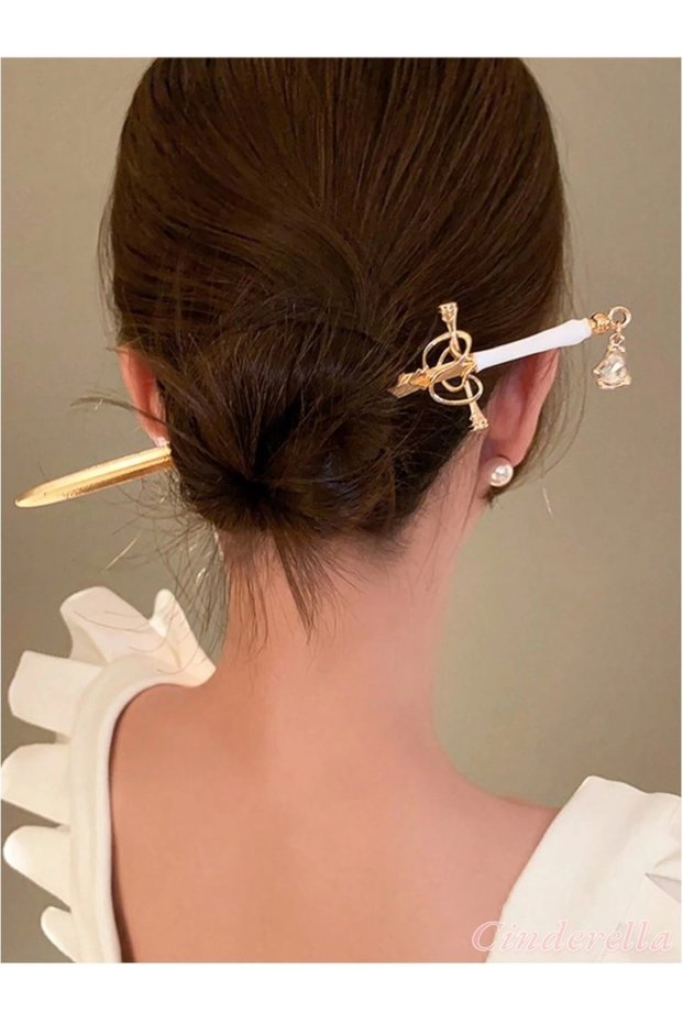 White Sword Design Metal Hairpin with Rhinestones 19cm - New Season Gothic Stick Hairpin