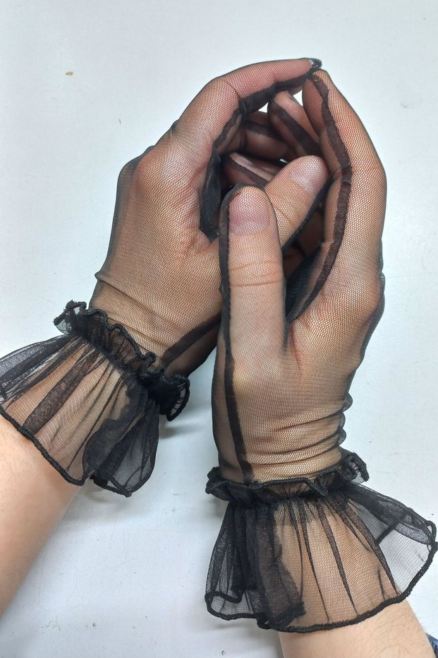 Maifen Special Design Ruffle Tulle Gloves Black