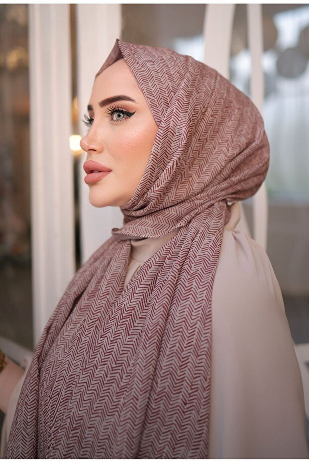 شال بنمط متعرج بني مقاس 72 × 180 سم - 7