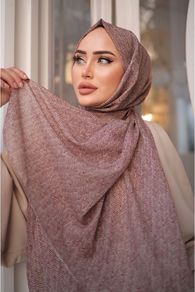 شال بنمط متعرج بني مقاس 72 × 180 سم - 6