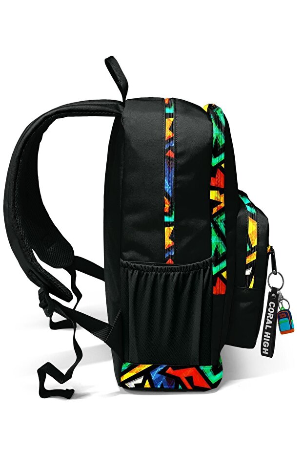 حقيبة ظهر مدرسية - نمط جرافيتي أسود، موديل 23633 - 6