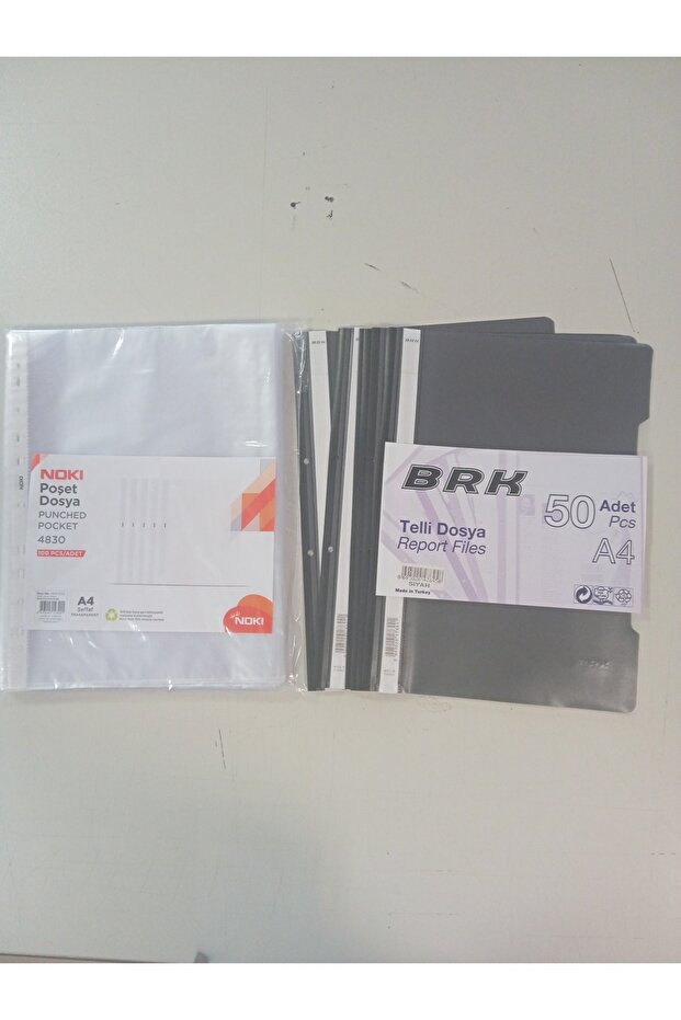 NOKİ PUNCHED POCKET 4830 100 ADET POŞET DOSYA-50 ADET BRK KALİTELİ TELLİ DOSYA SİYAH - 1