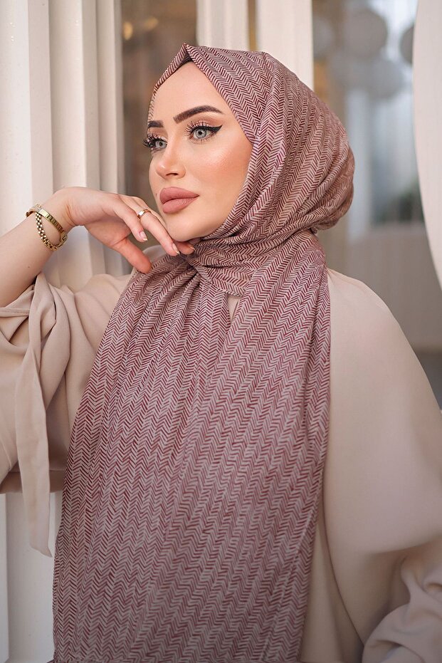 شال بنمط متعرج بني مقاس 72 × 180 سم - 4