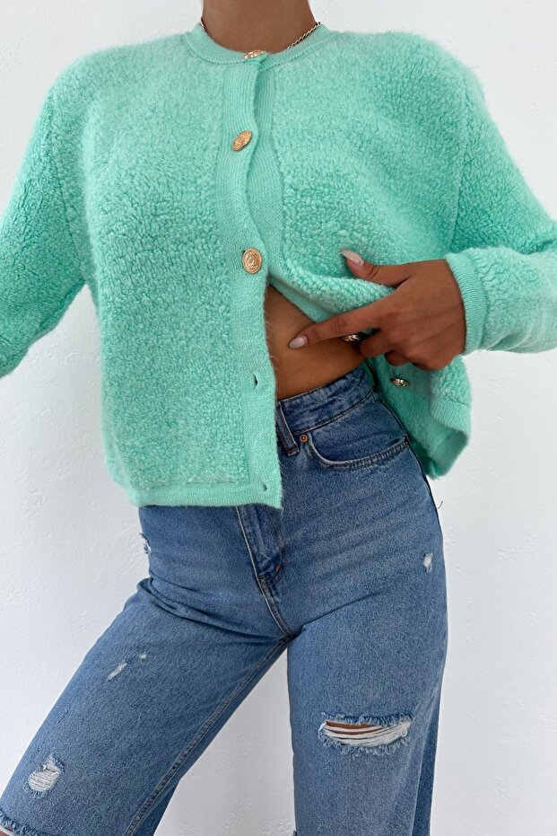 Cardigan de pluș de culoare mentă - 4