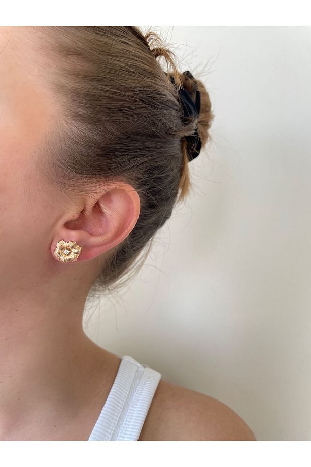 Premium Rose Gold Küçük Çiçek Taşlı Küpe - 1