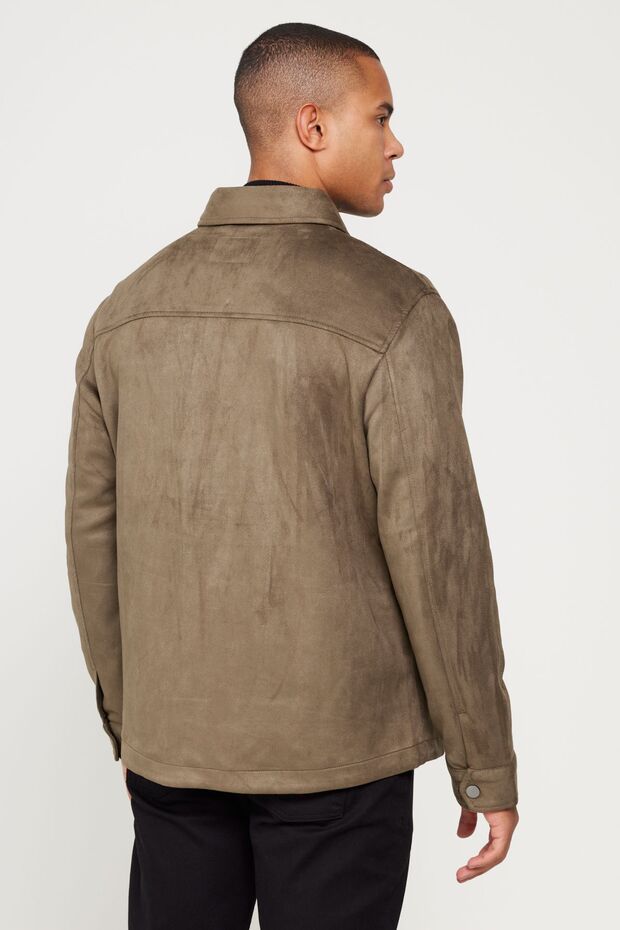 Erkek Haki Standart Fit Normal Kesim Gömlek Yaka Mont - 6