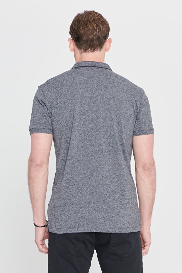 Erkek Antrasit-melanj Slim Fit Dar Kesim Fermuarlı Polo Yaka Pamuklu Kısa Kollu Tişört - 5