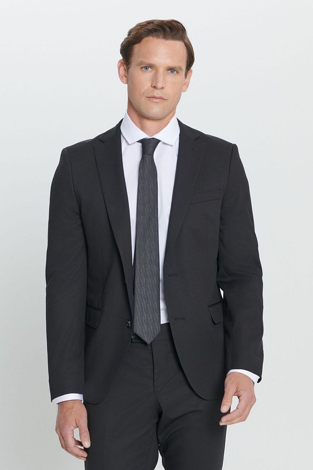 Erkek Siyah Slim Fit Dar Kesim Mono Yaka Takım Elbise - 4