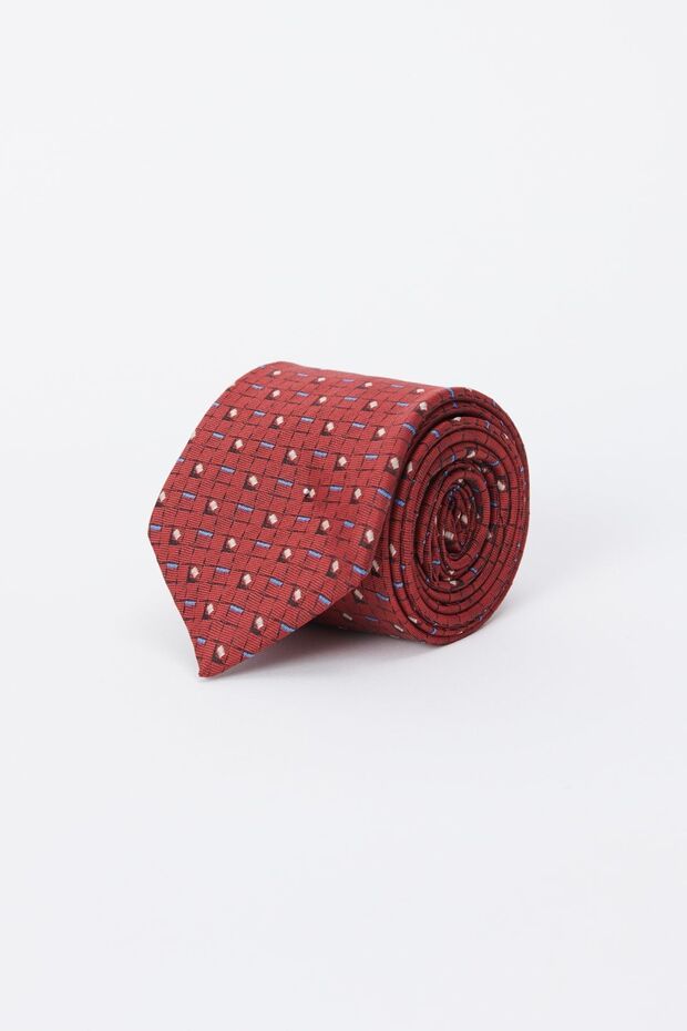 Men's Red Patterned Tie - 1