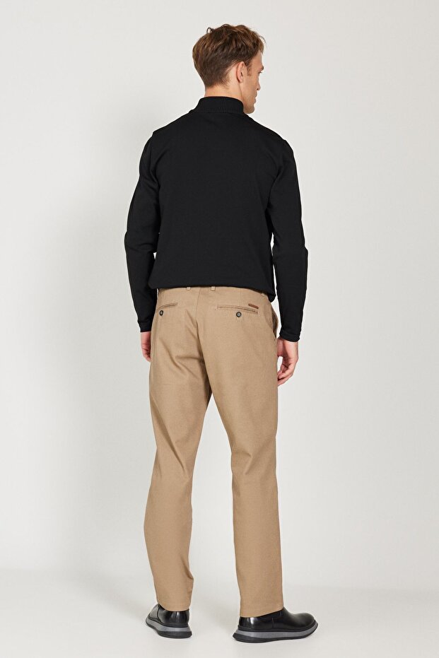 Erkek Vizon Comfort Fit Rahat Kesim Yan Cep Esnek Armürlü Pantolon - 6