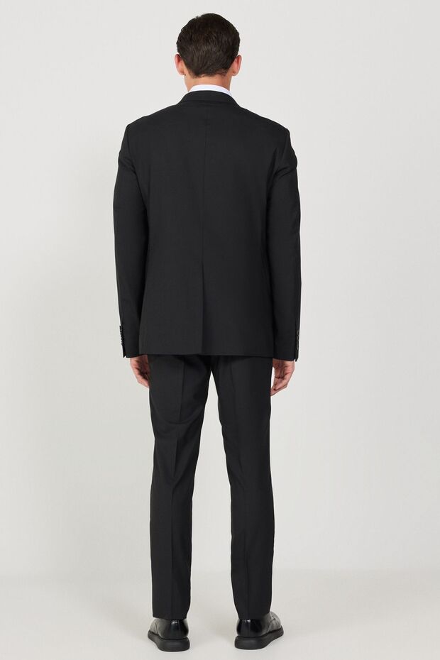 Erkek Siyah Yünlü Slim Fit Dar Kesim Su Ve Leke Tutmayan Nano Takım Elbise - 8