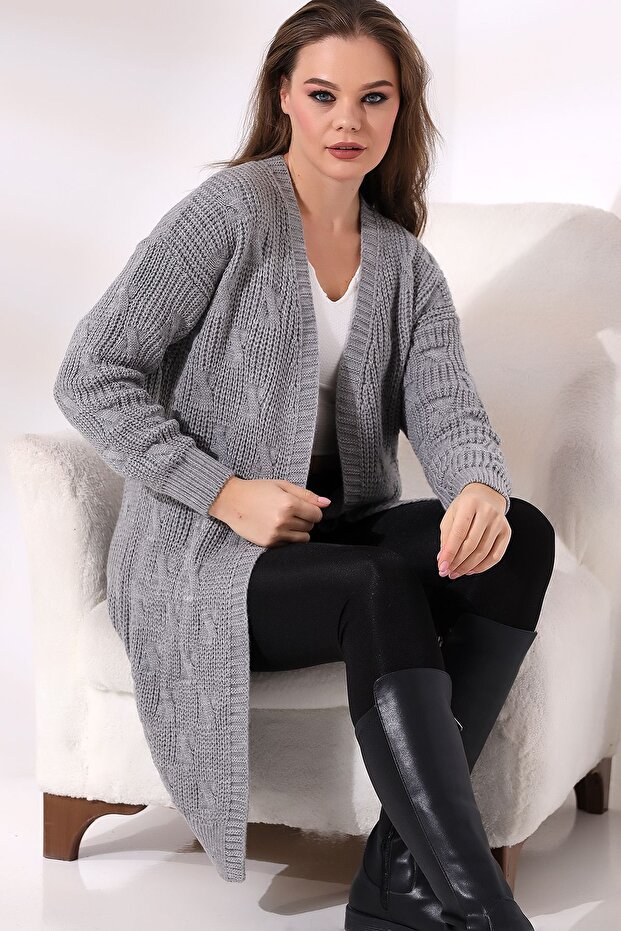 Kadın Uzun Triko Hırka - 1