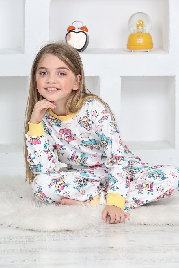 Girl's Long Sleeve Colorful Crispy Printed Pajamas Set