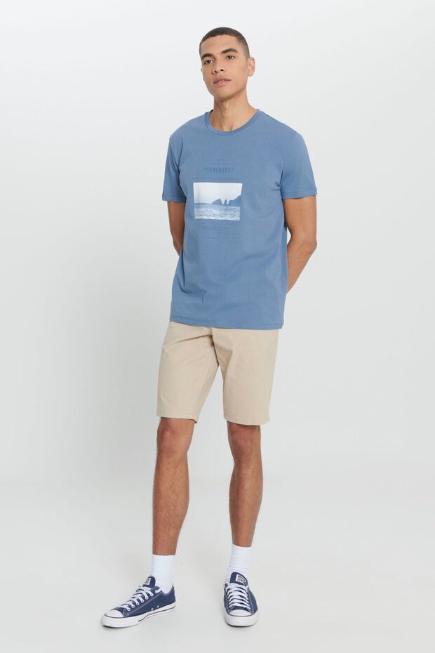 Erkek İndigo Standart Fit Normal Kesim %100 Pamuk Baskılı Bisiklet Yaka Tişört - 2