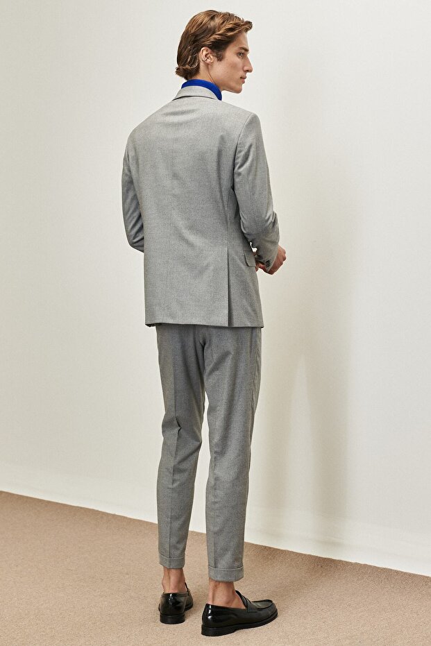 Szary męski garnitur slim fit z jaskółczym kołnierzem, dwurzędowy - 5